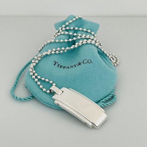 24" Tiffany & Co Mens Unisex Metropolis Pendant Dog Chain Bead Necklace - Picture 6 of 7